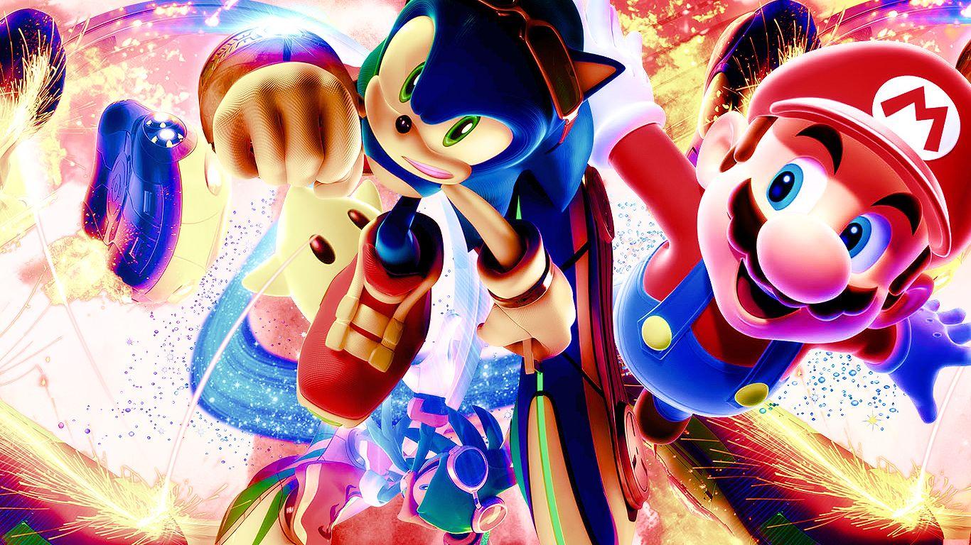 1366x768 Mario and Sonic Wallpaper