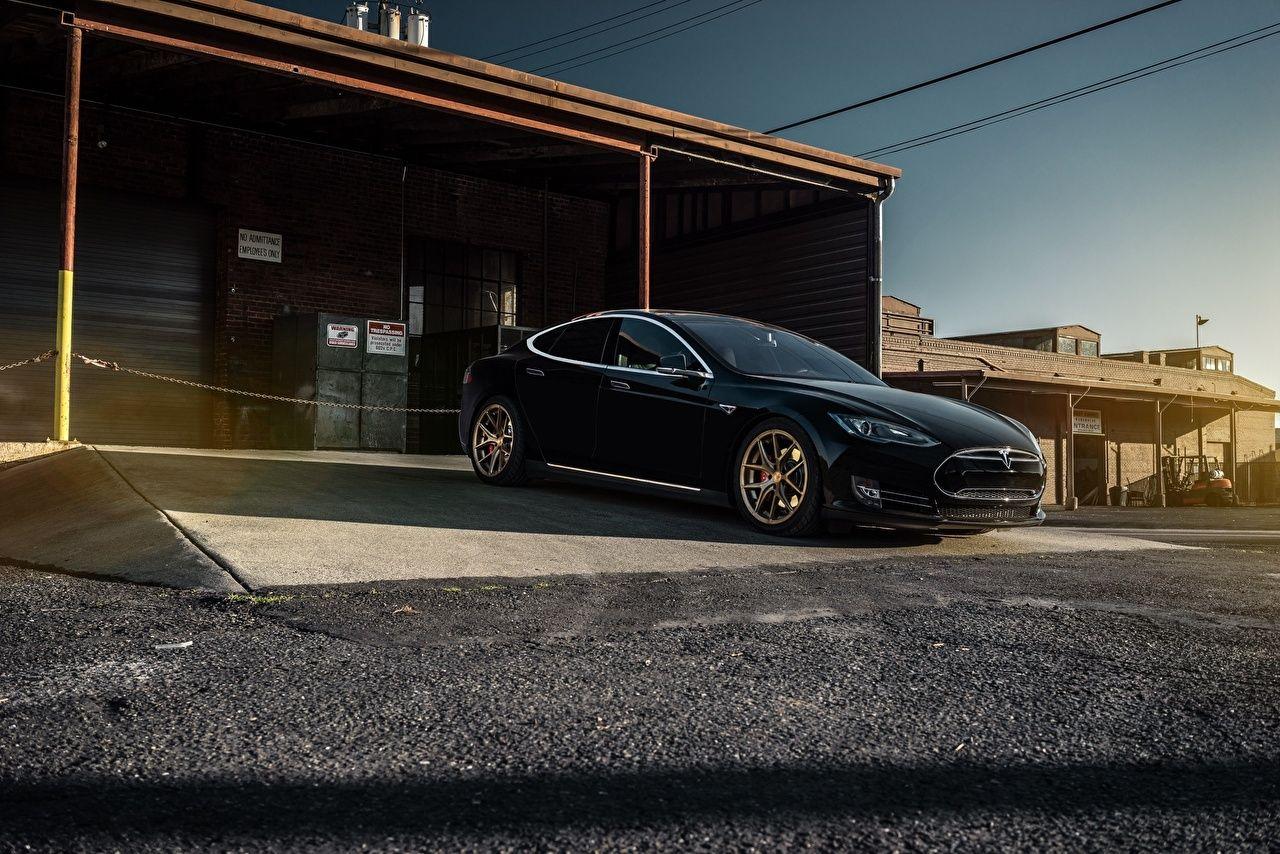 1280x854 Desktop Wallpaper Tesla Motors Model S P85 Garage Black Cars