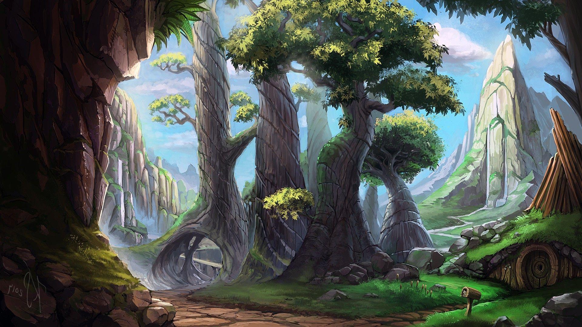 1920x1080 1920x1080 digital art drawing painting landscape nature forest trees wallpaper JPG 622 kB