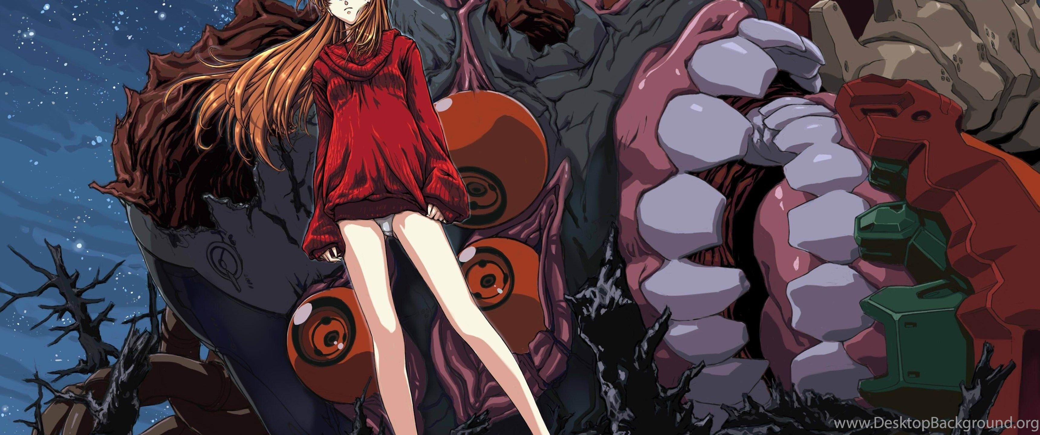 3440x1440 Vectors Neon Genesis Evangelion Asuka Langley Soryu EVAs Wallpaper. Desktop Background