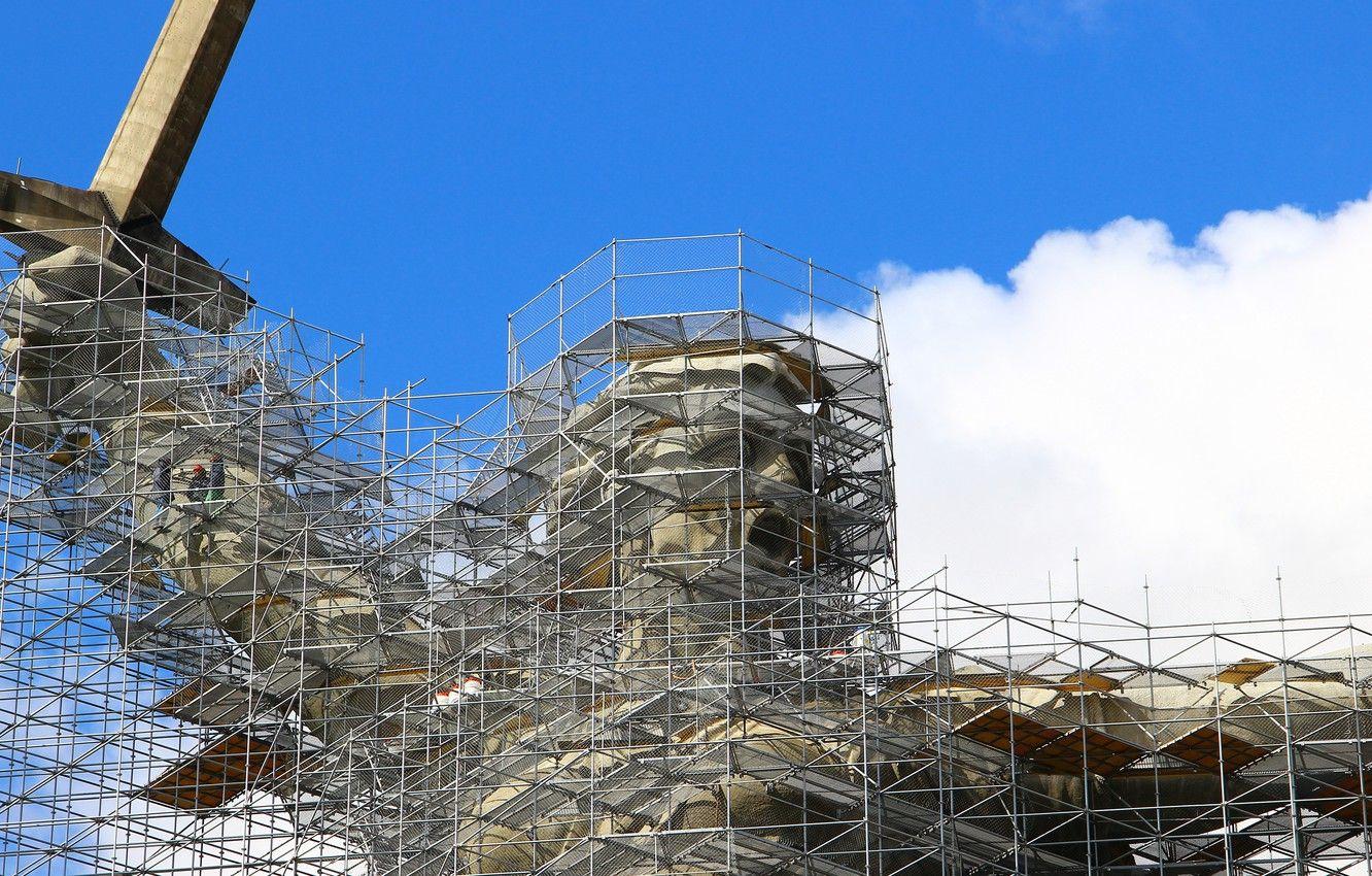 1332x850 Wallpaper Volgograd, Mamaev Kurgan, Scaffolding, Mamayev Kurgan, Reconstruction of the monument, The Motherland calls, The Motherland Calls image for desktop, section город