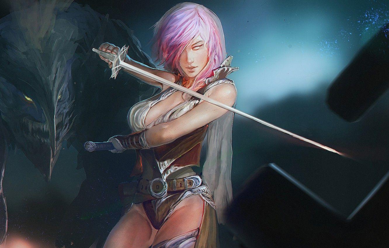 1332x850 Wallpaper girl, sword, Lightning, Square Enix, Lightning Returns: Final Fantasy XIII image for desktop, section игры