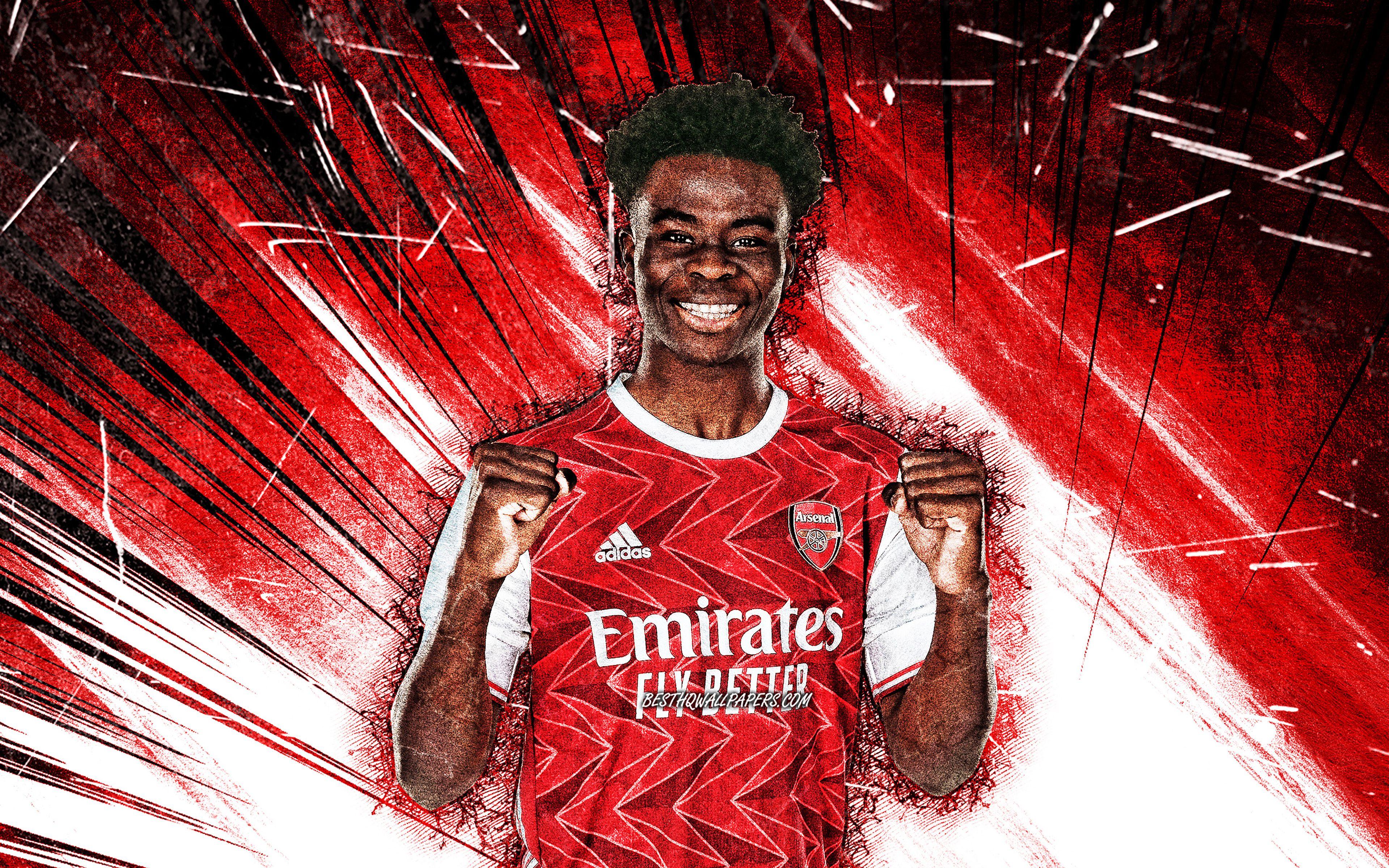 3840x2400 Download wallpaper 4k, Bukayo Saka, grunge art, English footballers, Arsenal FC, red abstract rays, soccer, Premier League, football, The Gunners, Bukayo Saka Arsenal for desktop with resolution 3840x2400. High Quality HD picture