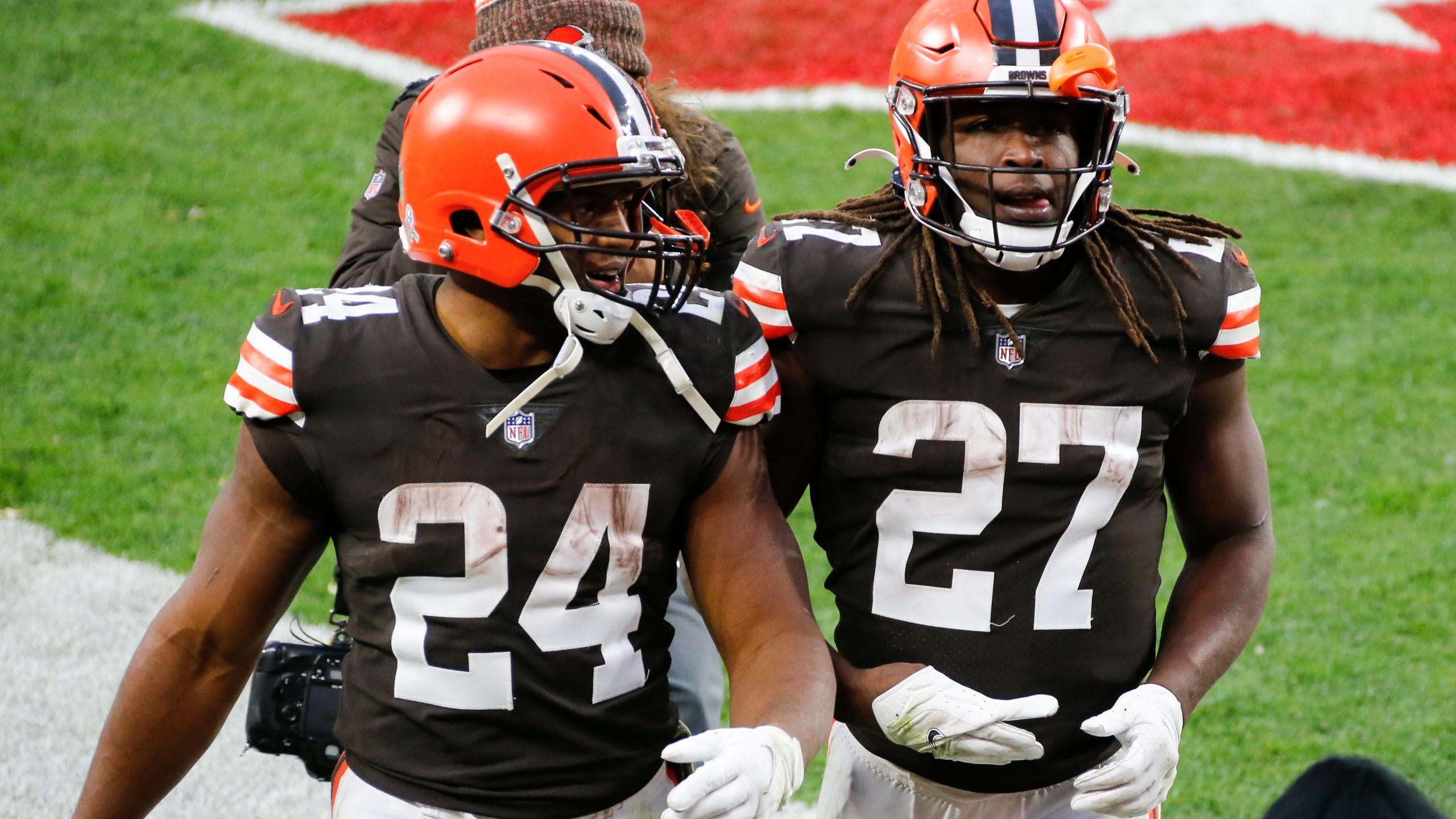 Nick Chubb of the Cleveland Browns in action during the game against   Cleveland browns history Cleveland browns football Cleveland browns