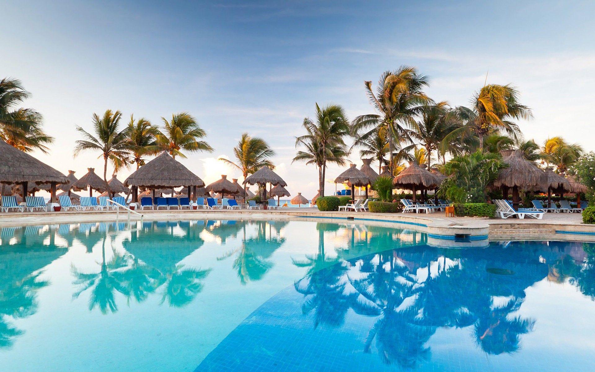 1920x1200 Bãi biển: Mùa hè Palm Pool Cảnh Bãi biển Hình nền Máy tính để bàn cho HD 16: 9