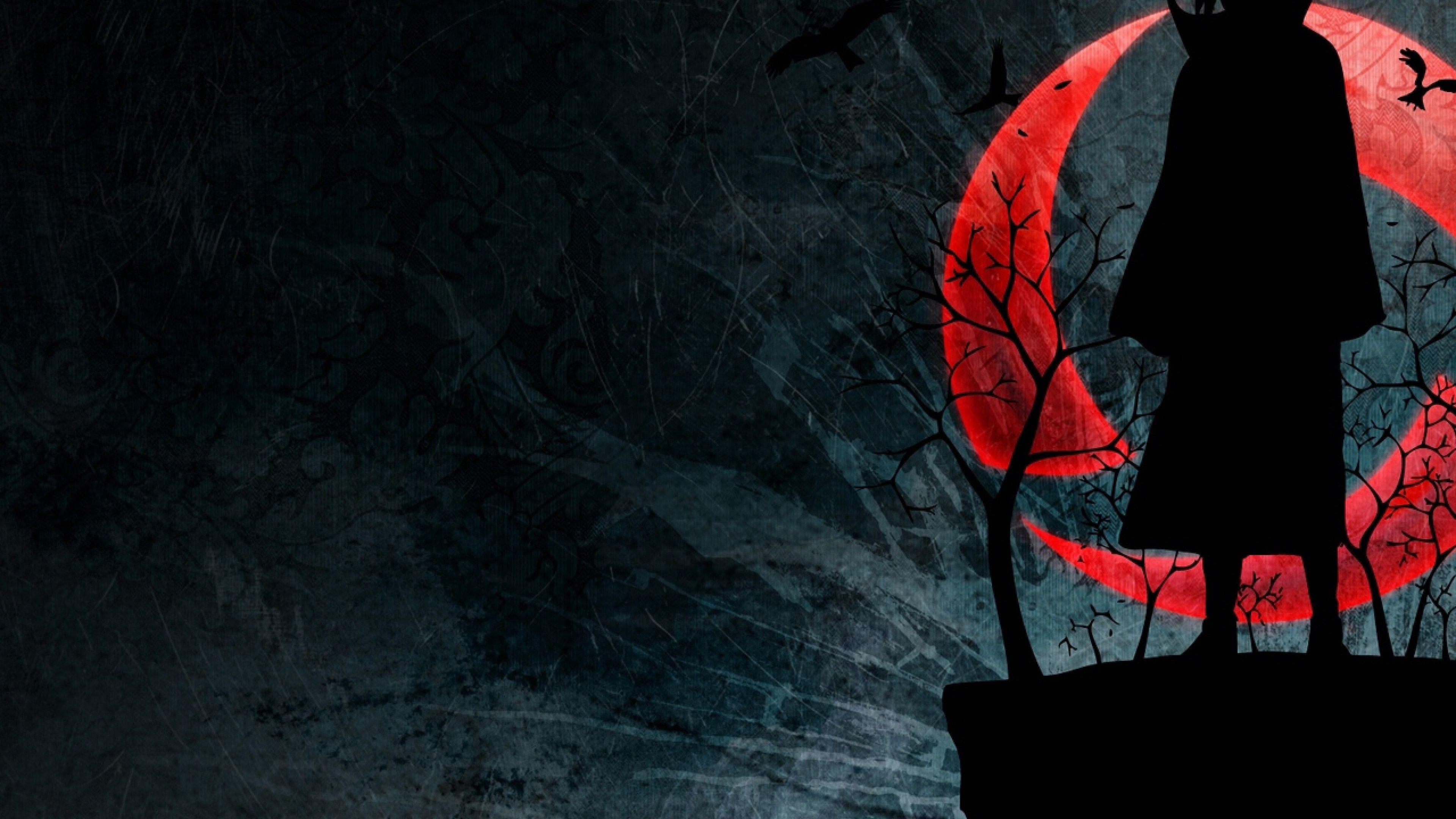 3840x2160 Black figure at red moon night HD Wallpaper 4K Ultra HD