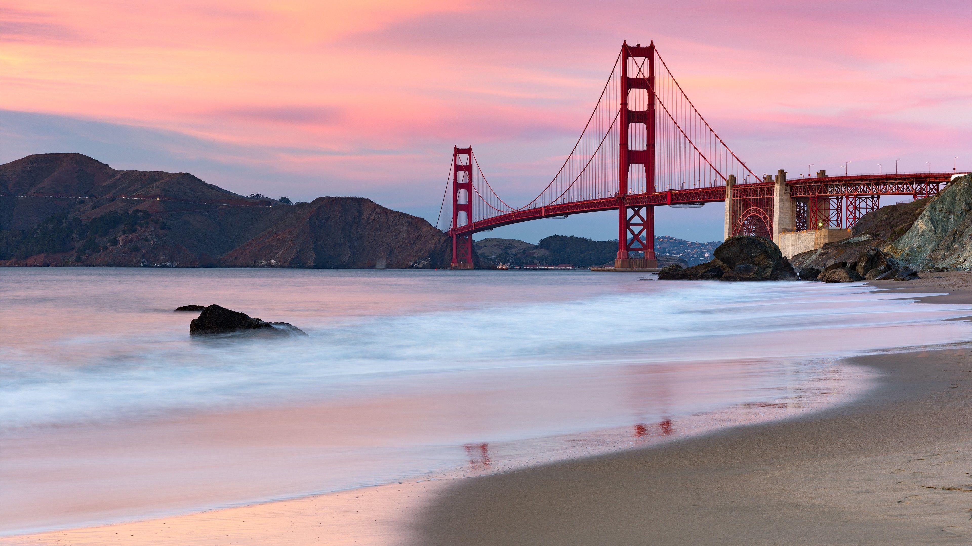 3840x2160 Golden Gate Bridge 4K Wallpaper, Evening, Coastline, San Francisco, Beach, California, World