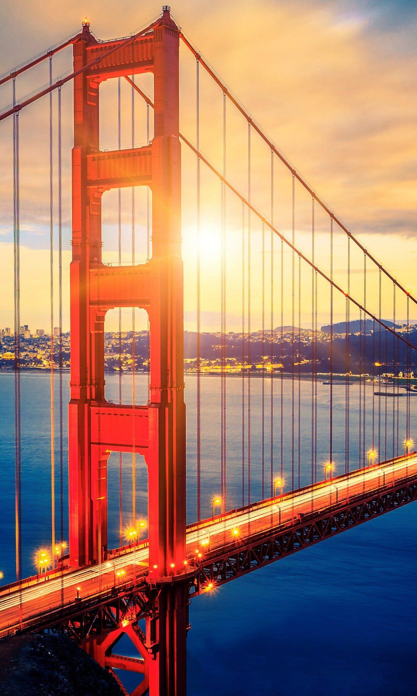 1440x2400 Golden Gate Bridge Sunset Orange Blue 4K Wallpaper