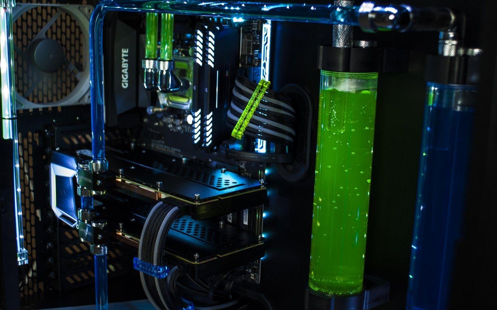 1680x1050 Download 1680x1050 Custom Water Cooling, Green Liquid, Pc Gaming Wallpaper for MacBook Pro 15 inch
