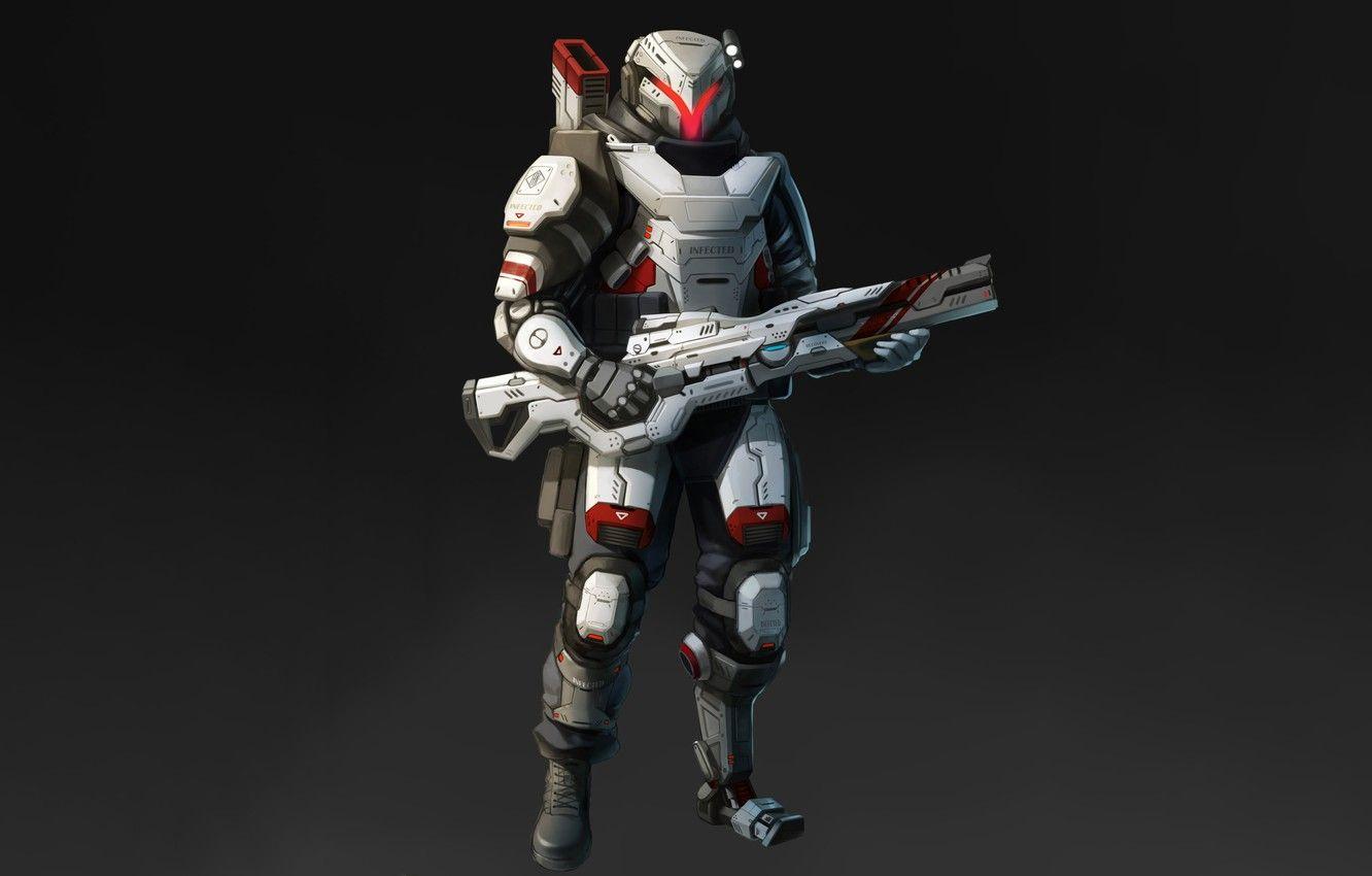 1332x850 Wallpaper Fantasy, Art, Illustration, Weapon, Minimalism, Equipment, Character, Ian Han, Future soldier image for desktop, section минимализм