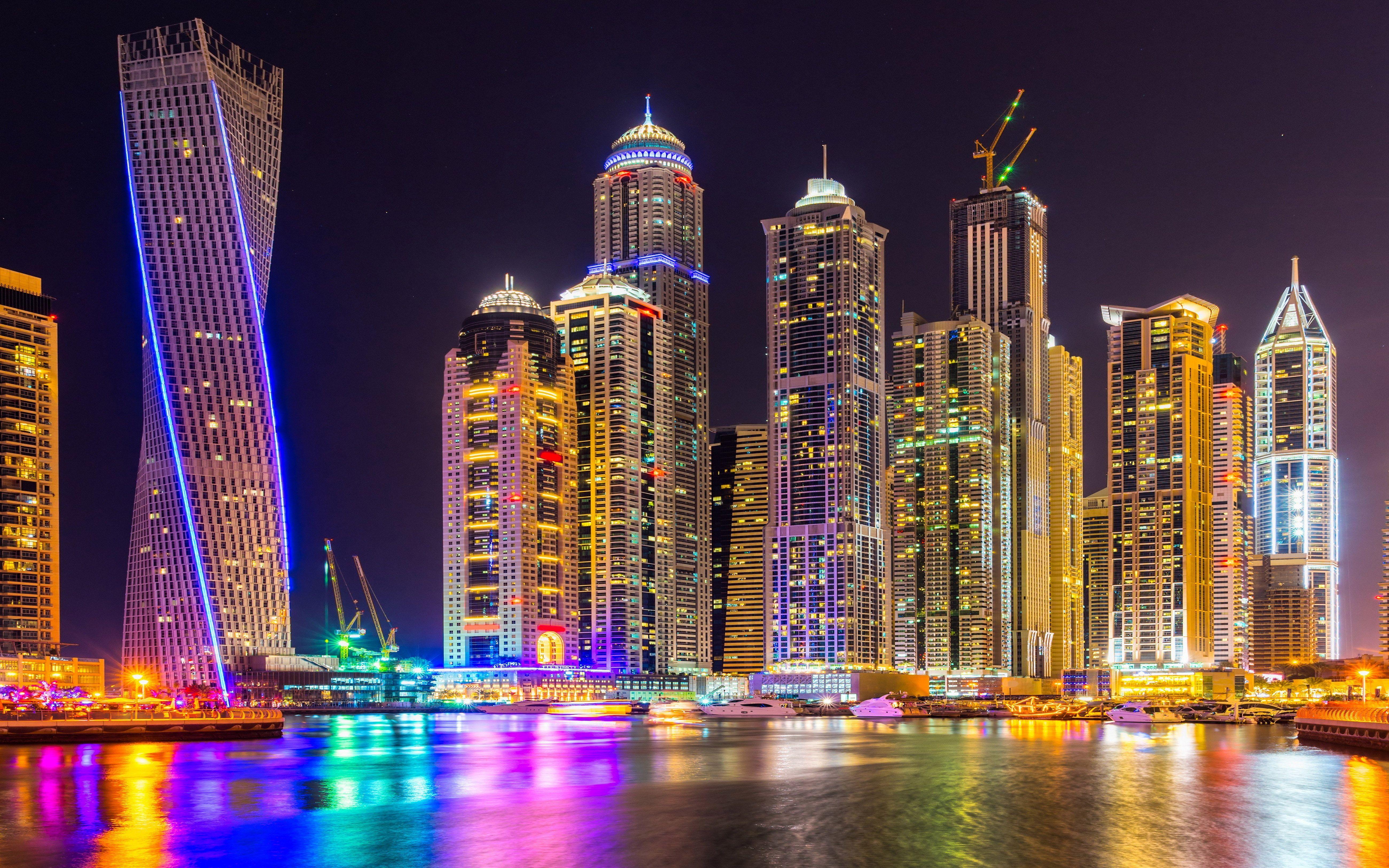 5200x3250 Dubai Buildings Night Lights Wallpaper