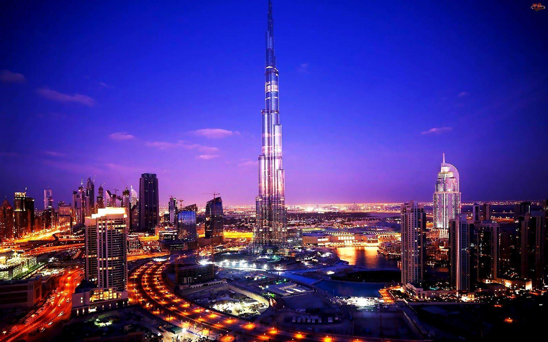 1920x1200 Sunset blue clouds cityscapes night lights Dubai scenic skyscapes Burj Khalifa wallpaperx1200