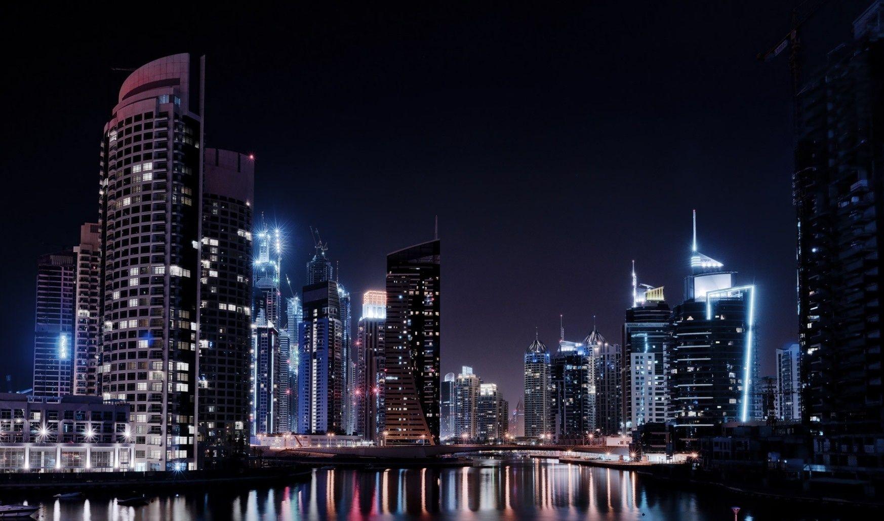 1746x1029 Download wallpaper 1746x1029 dubai, city, lights, river, night HD background