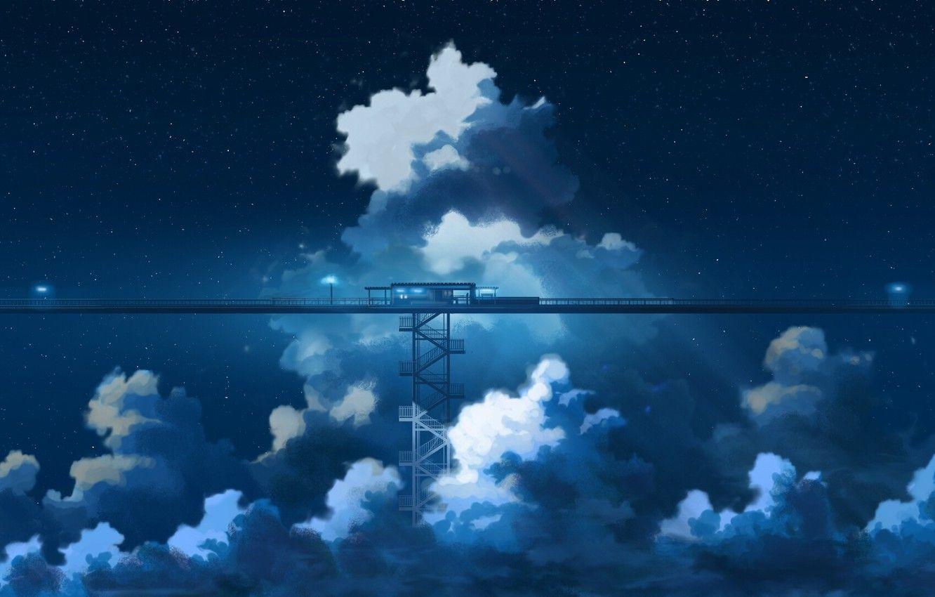 1332x850 Photo Wallpaper The Sky, Clouds, Night, Anime HD Wallpaper