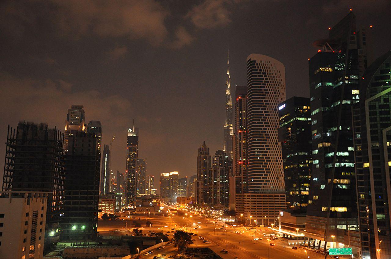 1280x850 Desktop Wallpaper Dubai Emirates UAE Roads night time Skyscrapers