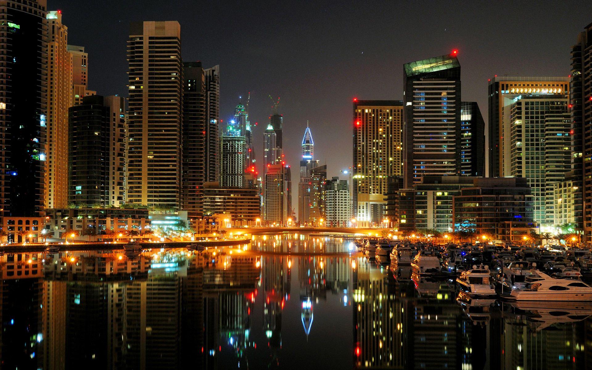 1920x1200 Dubai creek night