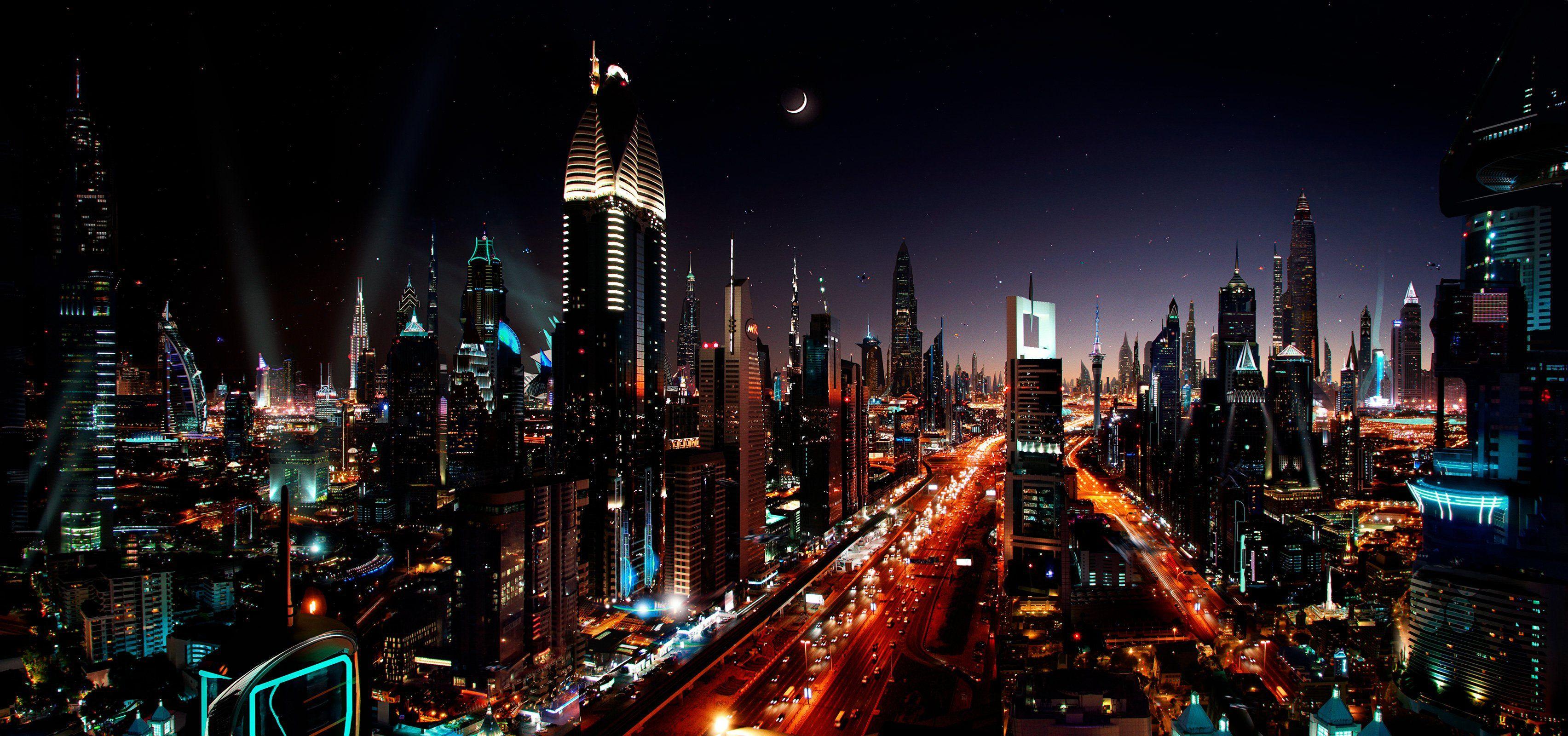 3408x1600 Dubai Night Lights .