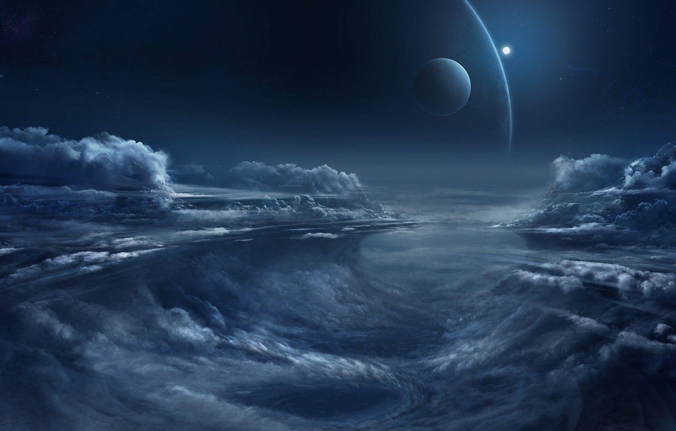 1332x850 Wallpaper fantasy, sky, night, clouds, planets, artist, digital art, artwork, fantasy art, illustration, Chris Goff image for desktop, section фантастика