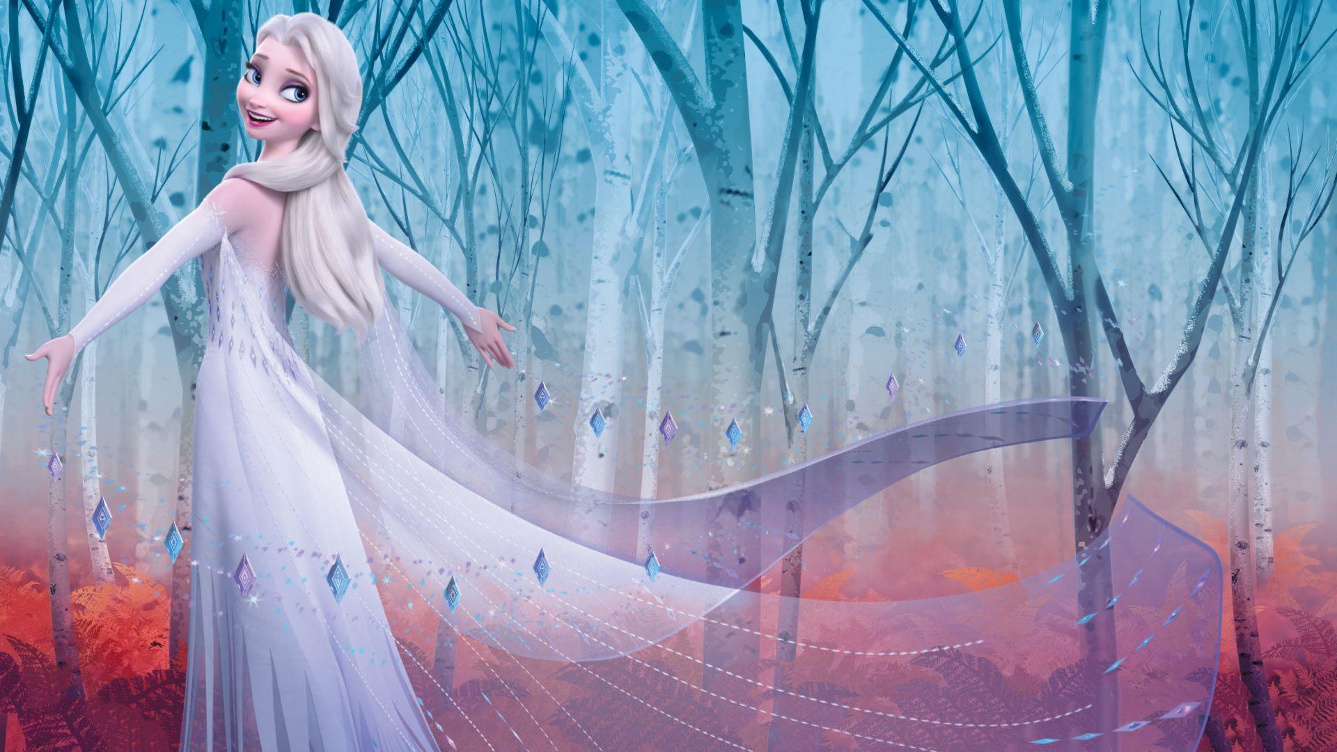 1920x1080 new Frozen 2 HD wallpaper with Elsa in white dress and her hair down and mobile