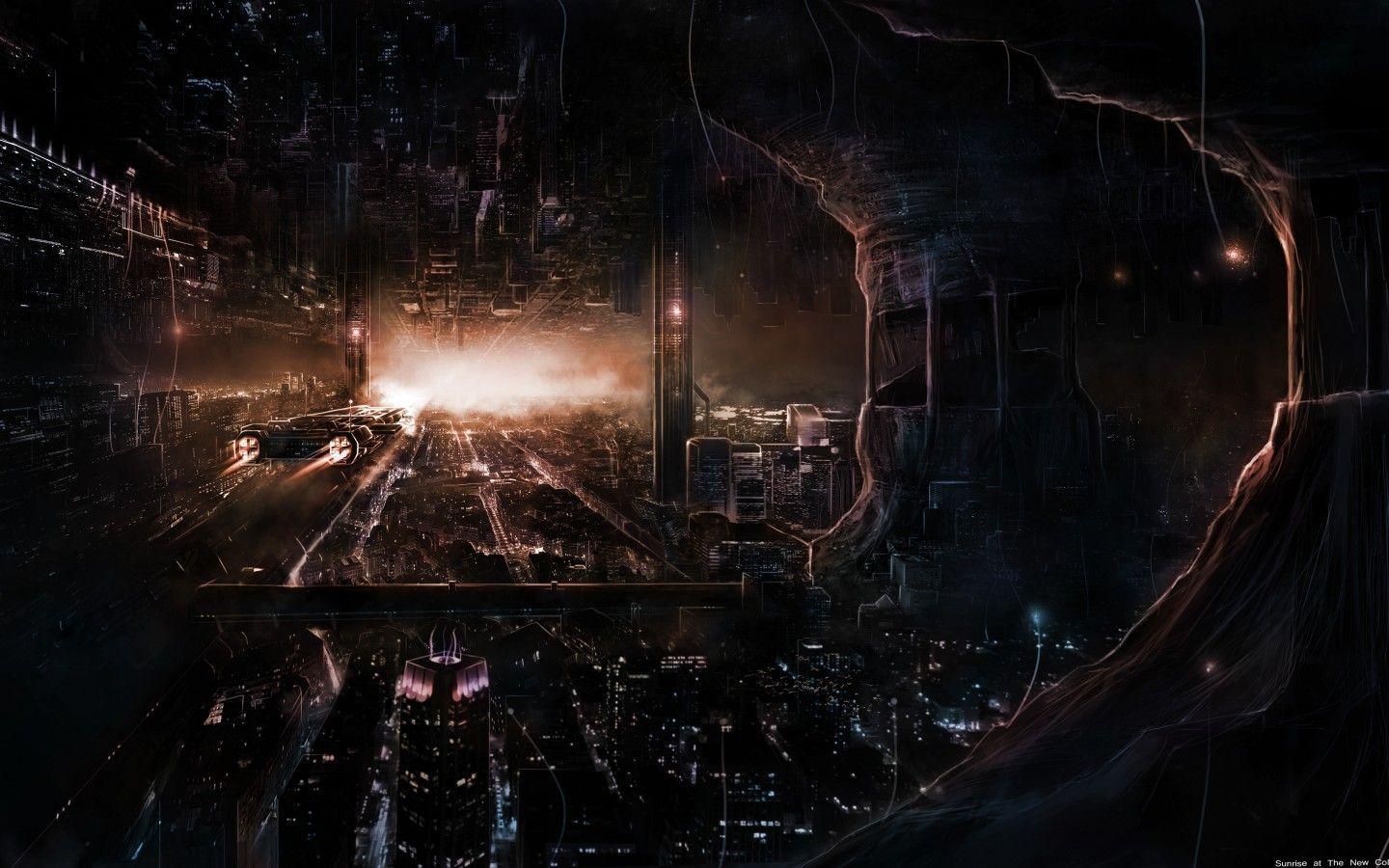 1440x900 Dark Futuristic City Wallpaper