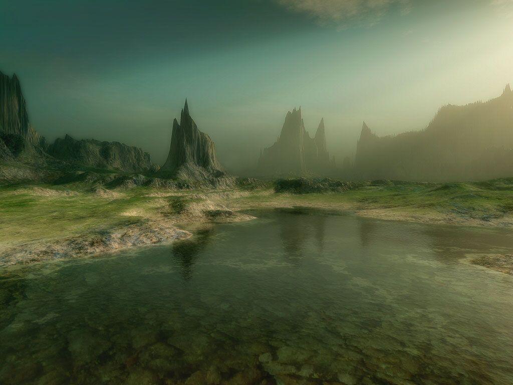 1024x768 3D Digital Fantasy Art, Landscape Fantastic Nature Waters In Mountains