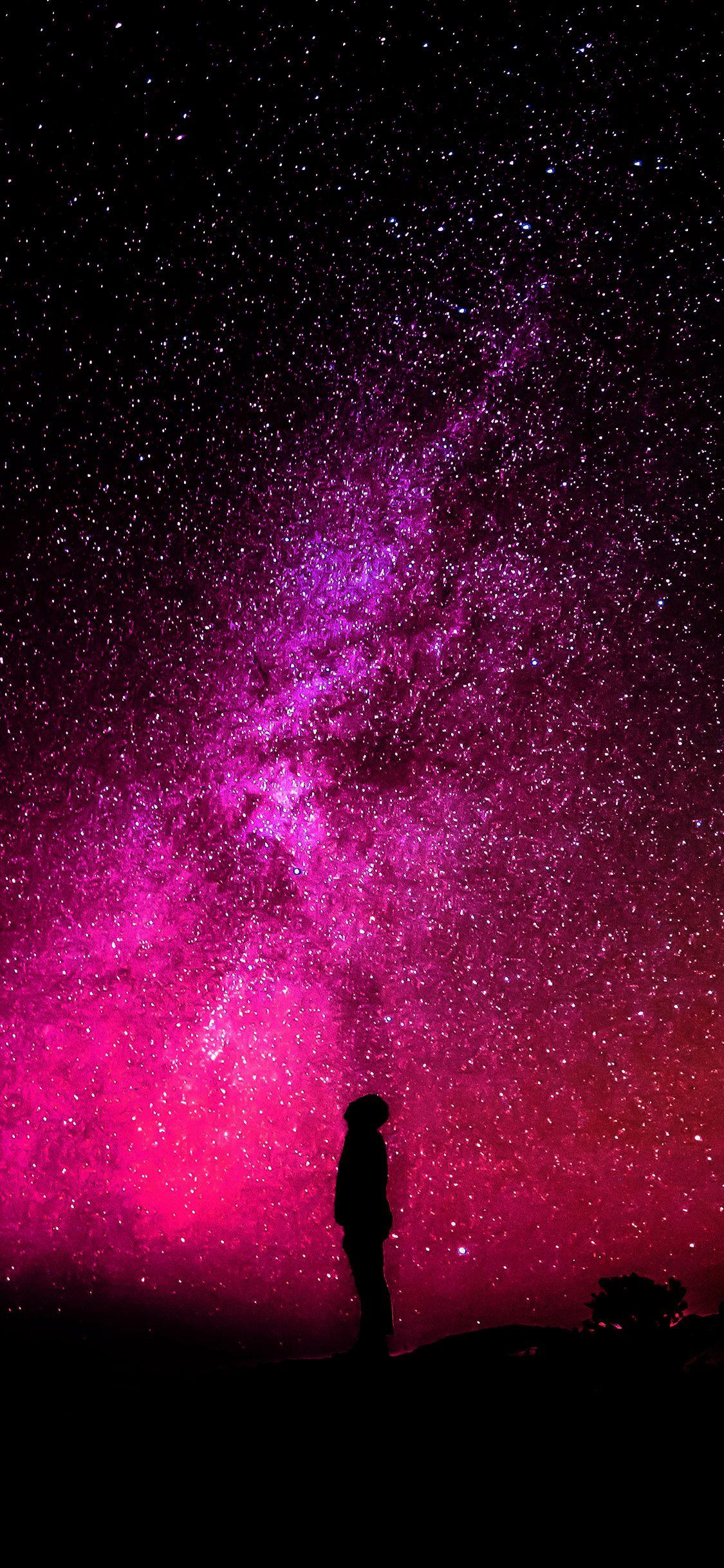 1125x2436 iPhone X wallpaper. sky galaxy milkyway space night red