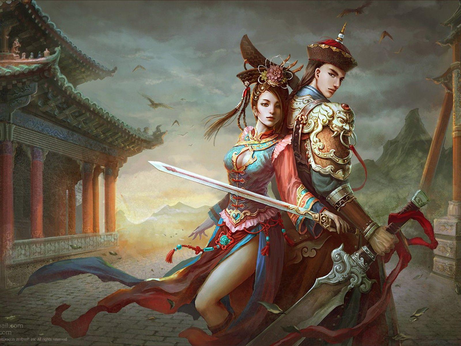 1600x1200 Woman Protecting Man Fantasy Wallpaper & Background Download