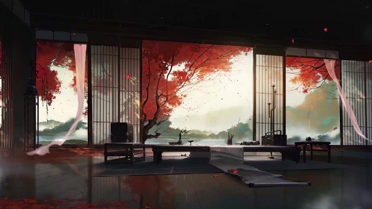 1500x844 Old House Japan Autumn Leaves Live Wallpaper