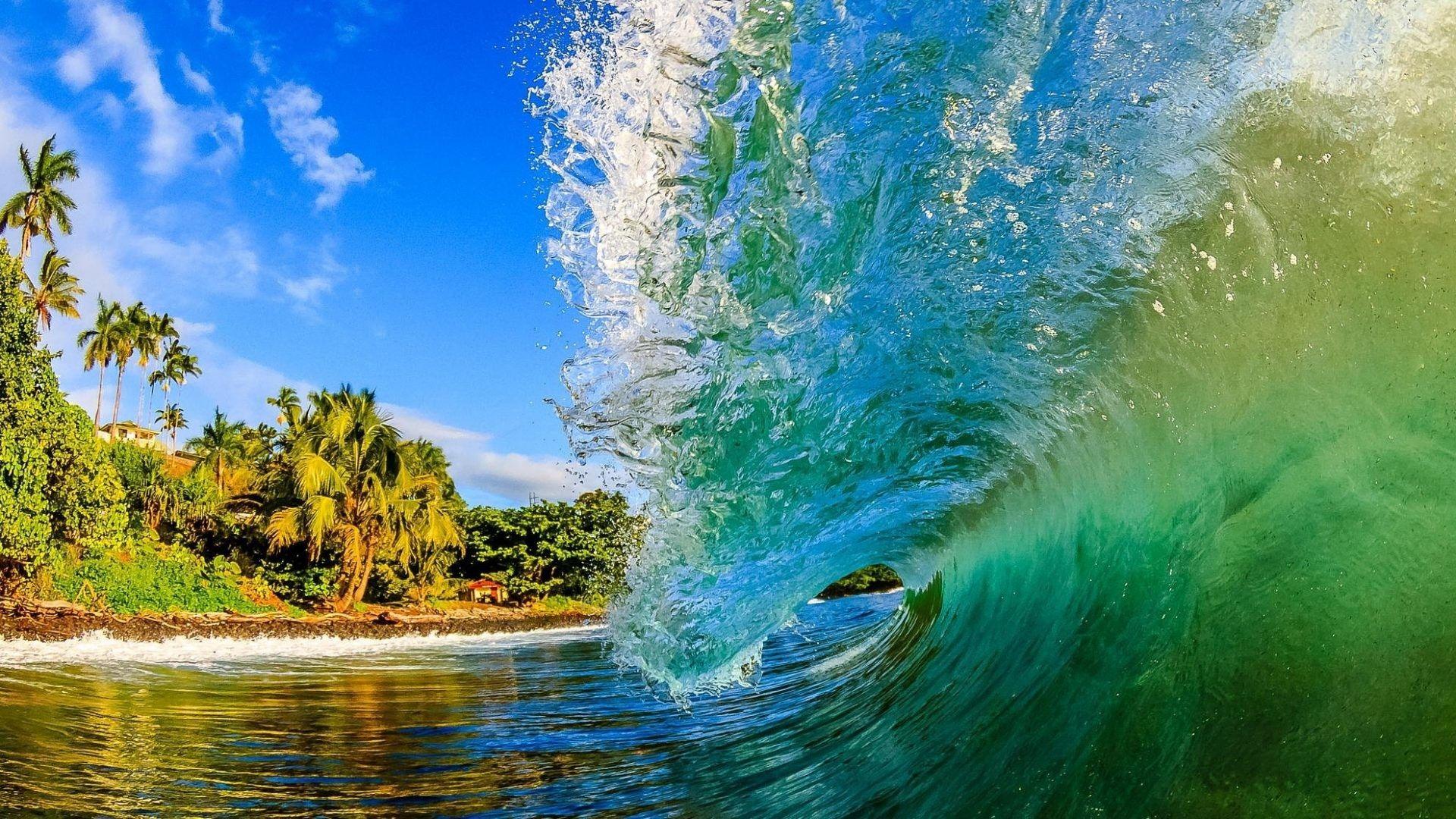 1920x1080 Big Beach Waves Wallpaper for Desktop .