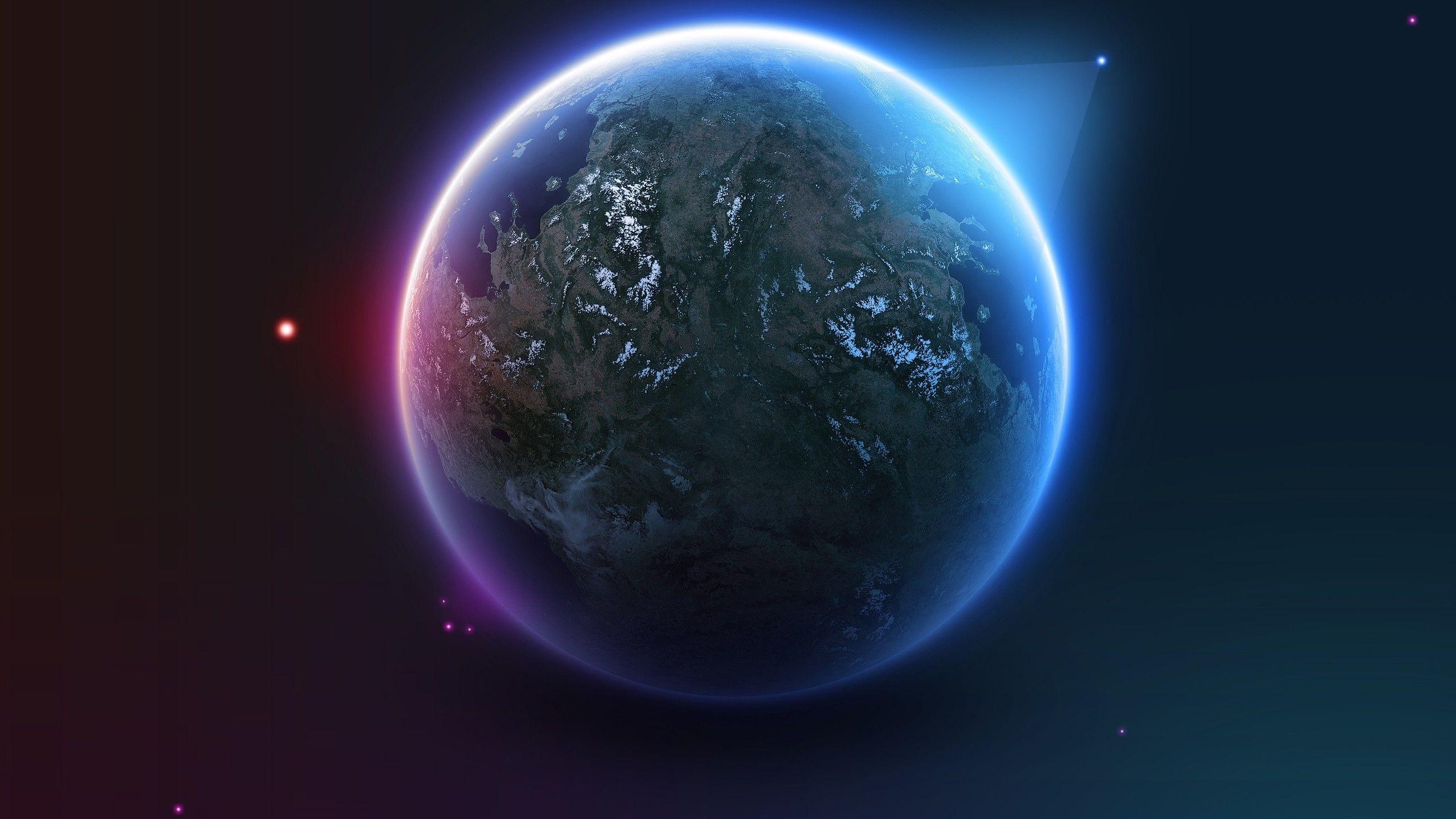 2560x1440 planet, Stars, Satellite, Earth, Artwork, Digital Art, Space Art Wallpaper HD / Desktop and Mobile Background