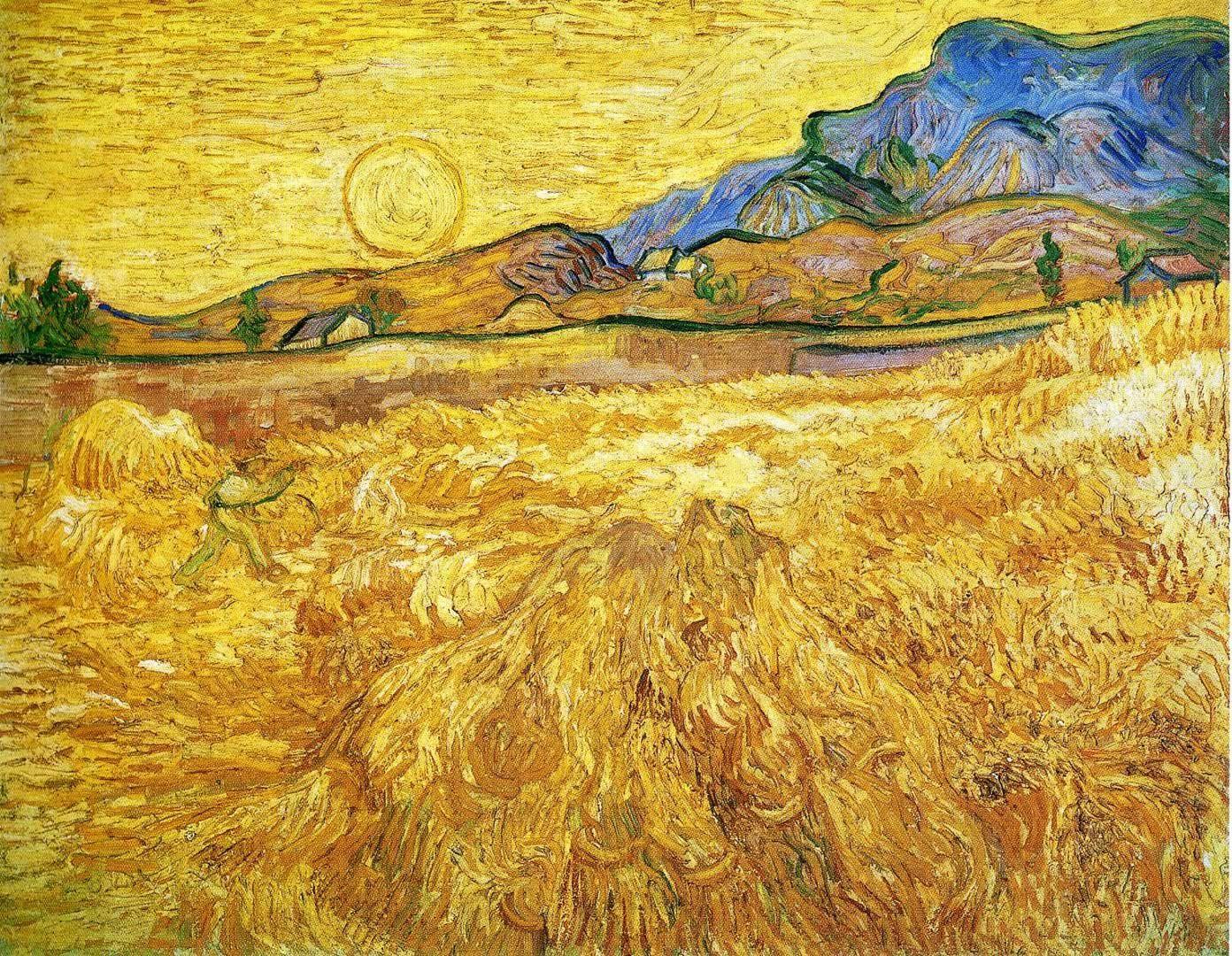 1392x1080 Enclosed Field With Reaper Van Gogh Paintings Wallpaper
