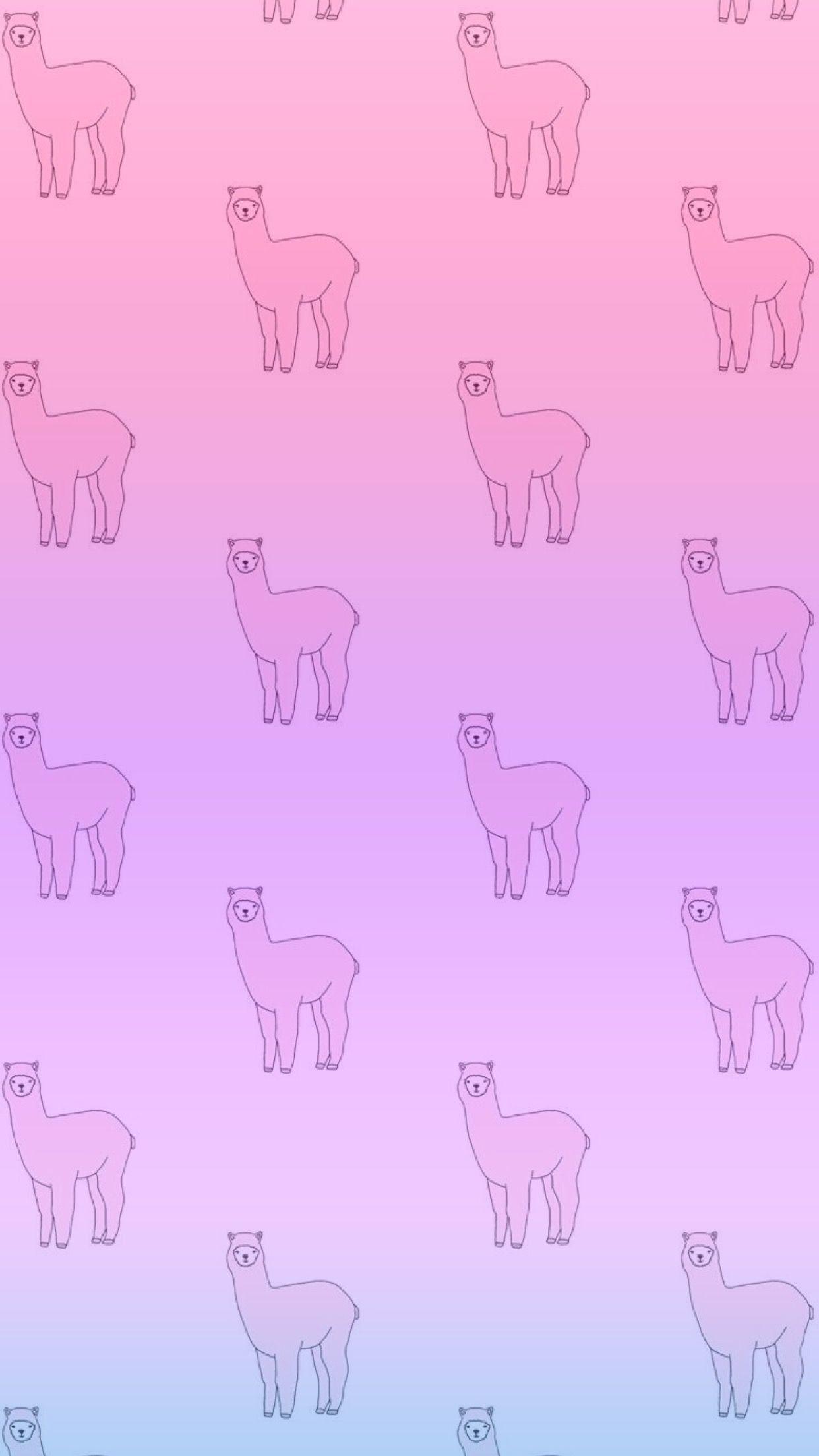 1242x2208 1242x Alpaca, Cute, Pink, Purple, Gradient, Wallpaper