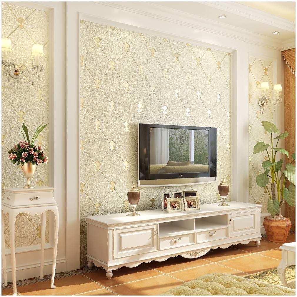 1010x1010 QIHANG European Modern Simple 3D Non Woven Imitation Deerskin Wallpaper Living Room TV Background Diamond Lattice Pattern Wall Paper Roll 1.73'(0.53m)32.8'(10m)=57 Sq.ft(5.3m2) (Beige)