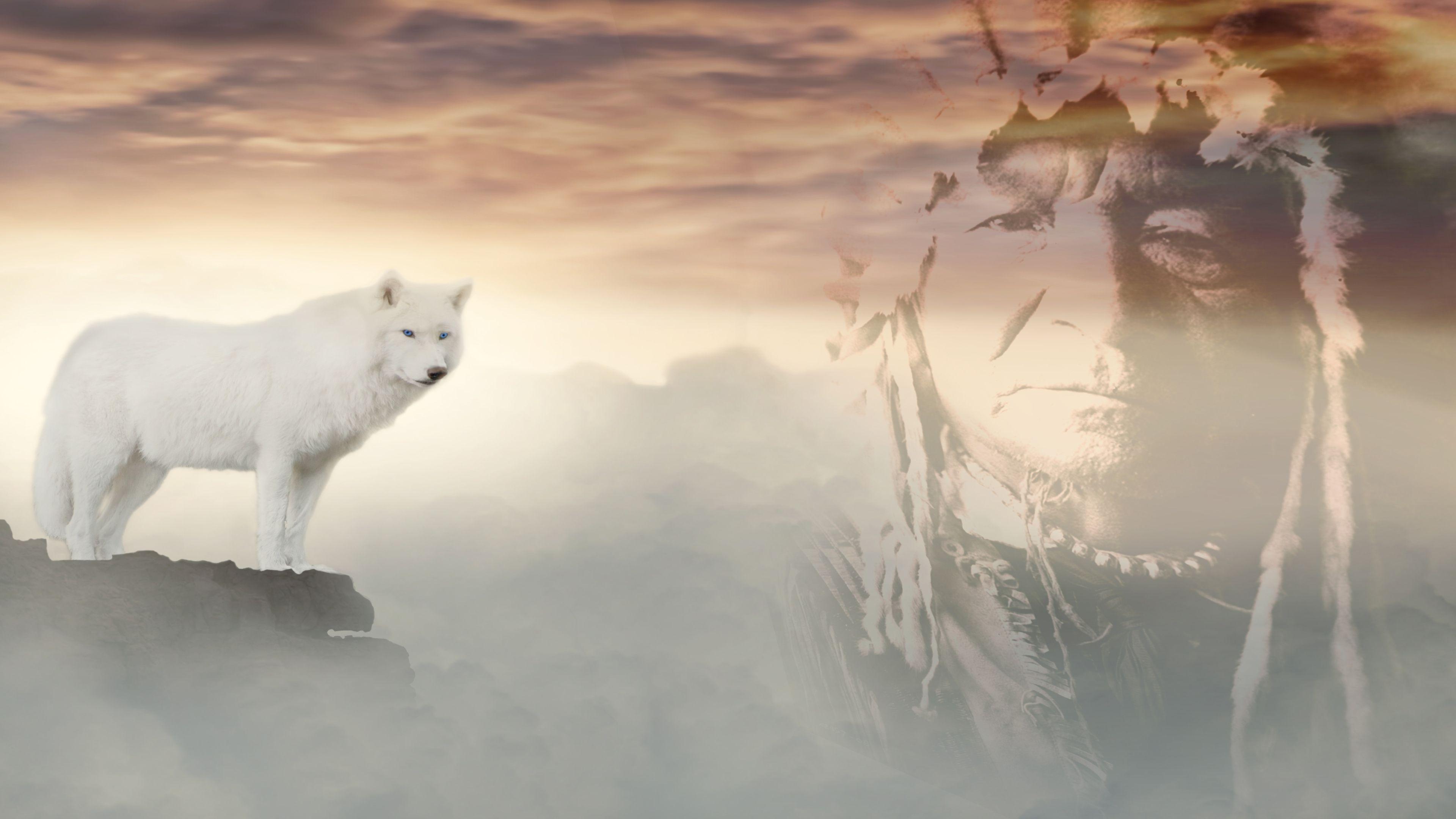 3840x2160 Indianer Und Wölfe Wallpaper