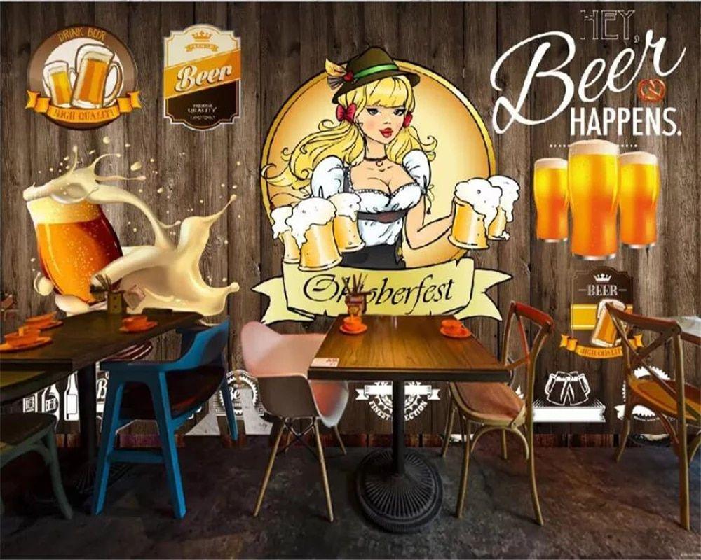 1000x800 beibehang Custom large wallpaper 3D living room mural retro nostalgic beer girl catering background wall papers home decor mural. Wallpaper
