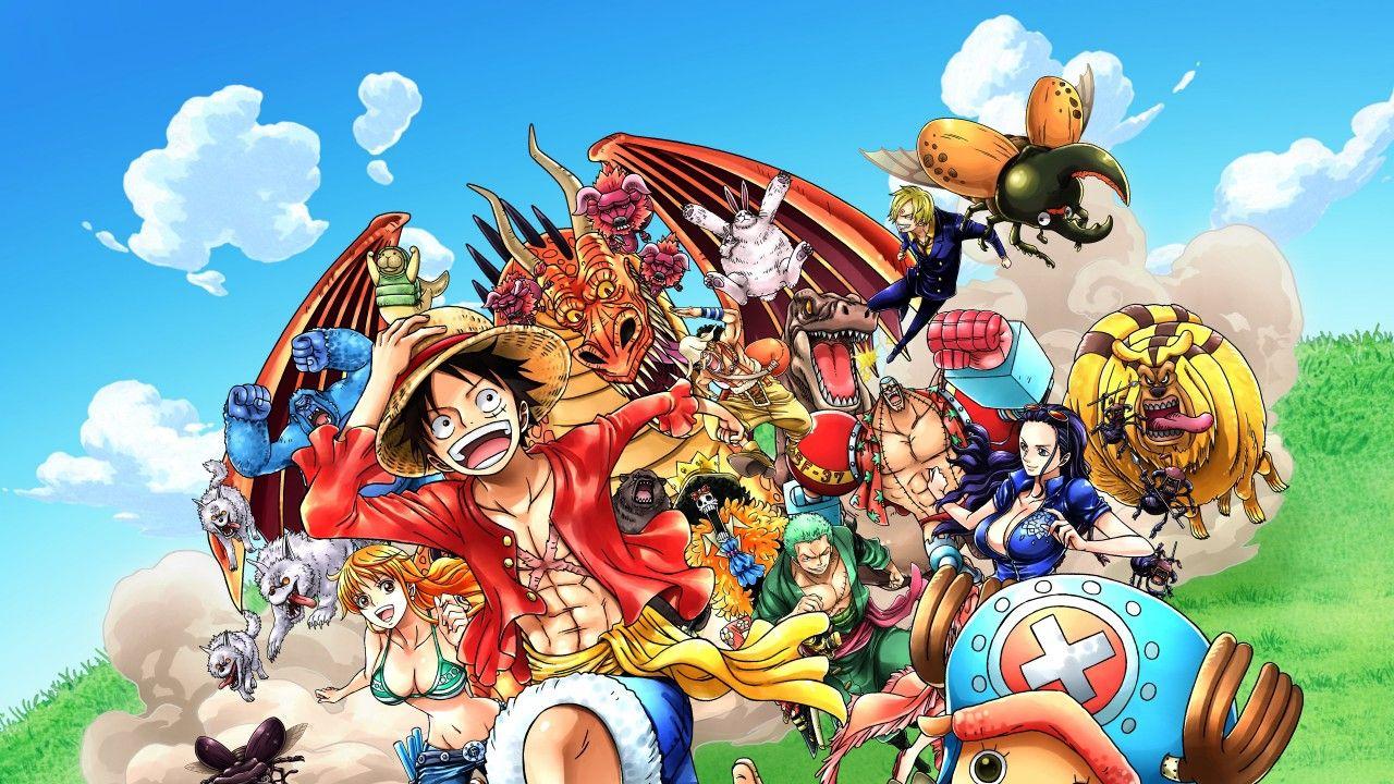 1280x720 One Piece Luffy Tony Nico Robin Nami Đang Chạy Trên Ngọn Núi Xanh Với Nền Trời Xanh Hình Nền Anime 4K 5K HD.  Hình nền HD.  TÔI