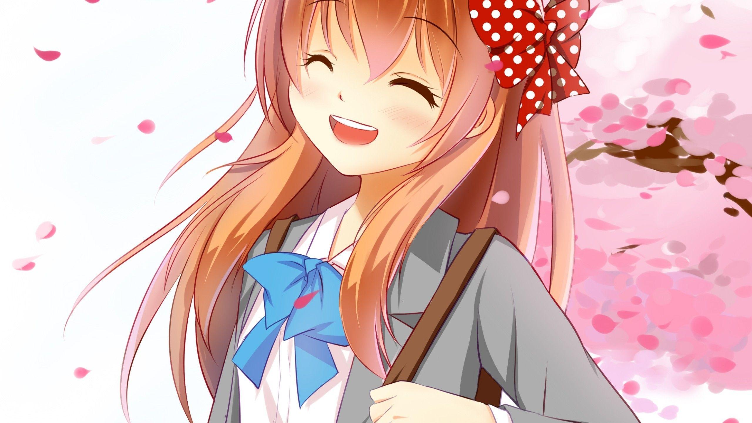 2560x1440 Download 2560x1440 Sakura Chiyo, Gekkan Shoujo Nozaki Kun, Smiling, Cherry Blossom, Orange Hair, School Uniform Wallpaper For IMac 27 Inch