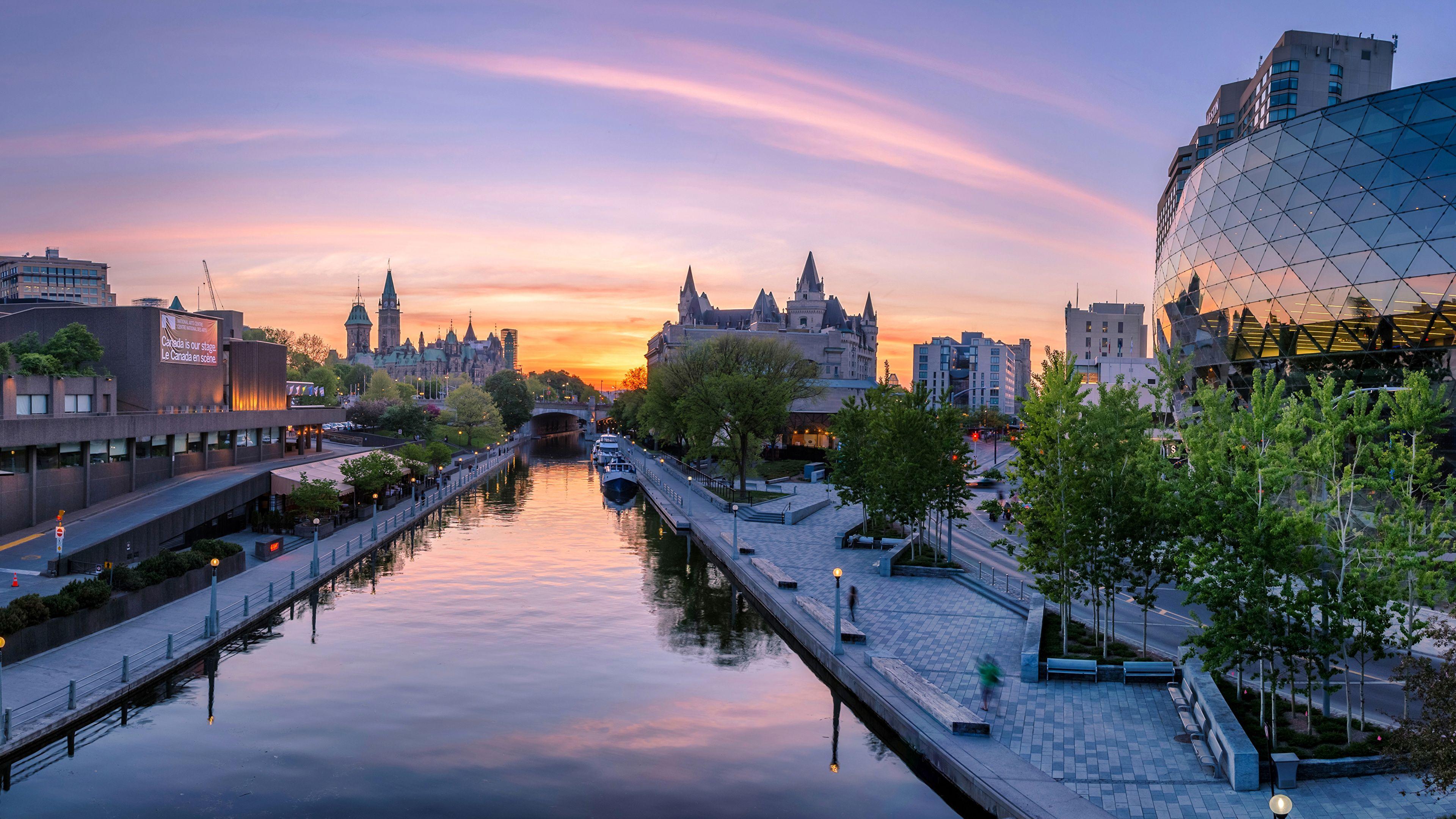 3840x2160 image Canada Ottawa Ontario Canal sunrise and sunset 3840x2160