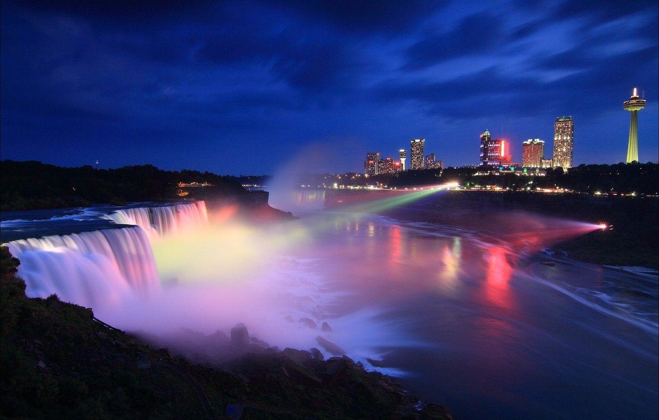 1332x850 Wallpaper night, the city, Canada, Ontario, USA, Niagara falls, Canada, night, Ontario, Niagara Falls image for desktop, section город