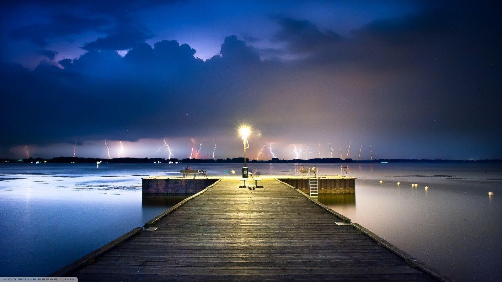 1600x900 landscape, Pier, Lightning, Clouds, Ontario, Canada Wallpaper HD / Desktop and Mobile Background