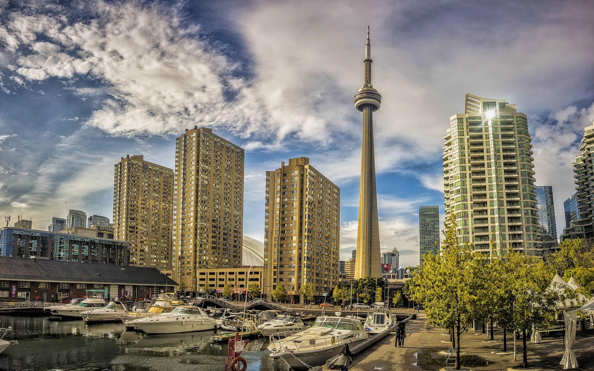 1920x1200 Download wallpaper CN Tower, Toronto, Harbourfront, skyscrapers, spring, cityscape, Ontario, Canada for desktop with resolution 1920x1200. High Quality HD picture wallpaper