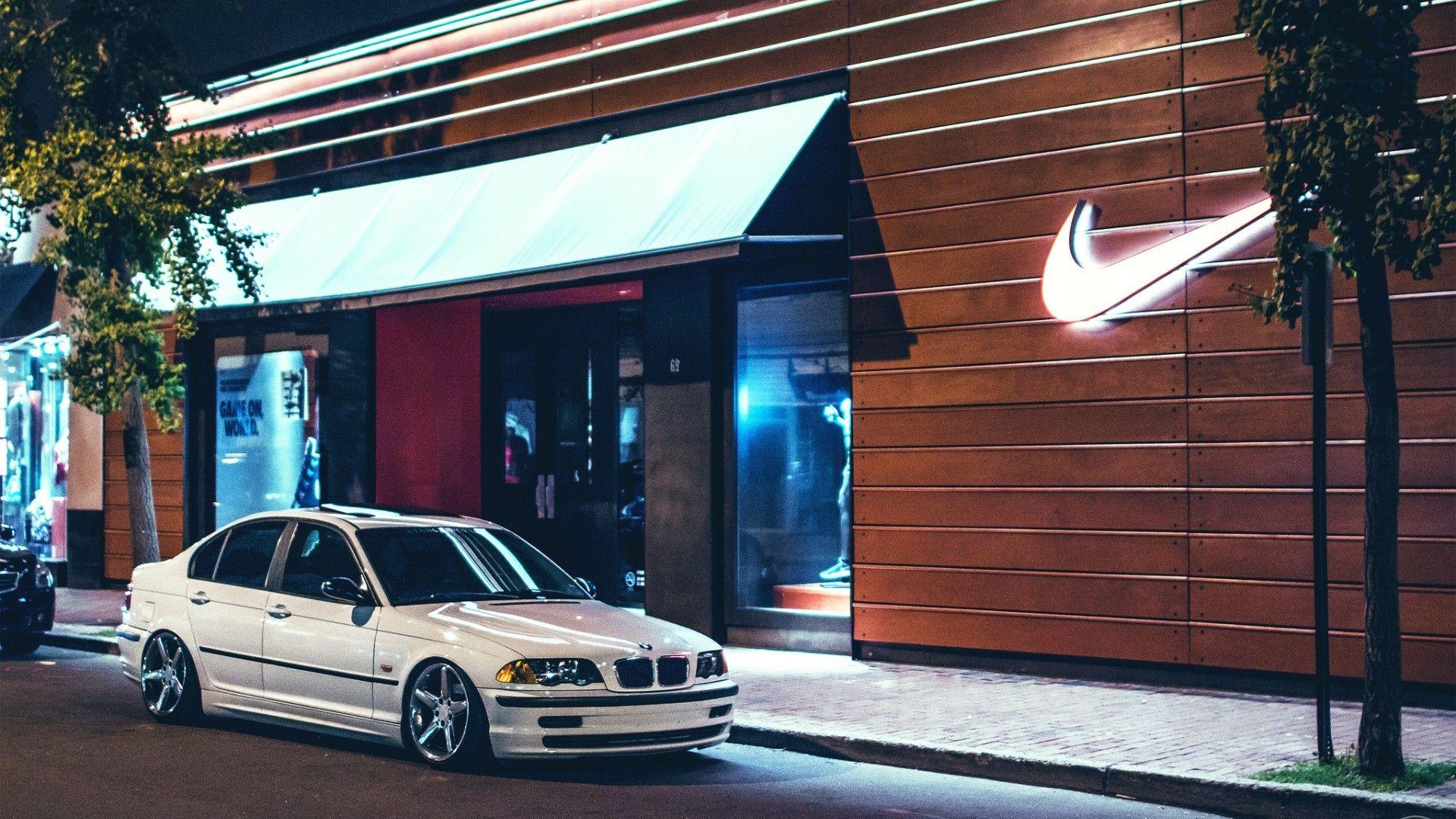 1920x1080 night, cars, Nike, rims, BMW 3 Series, stance, E46 wallpaper