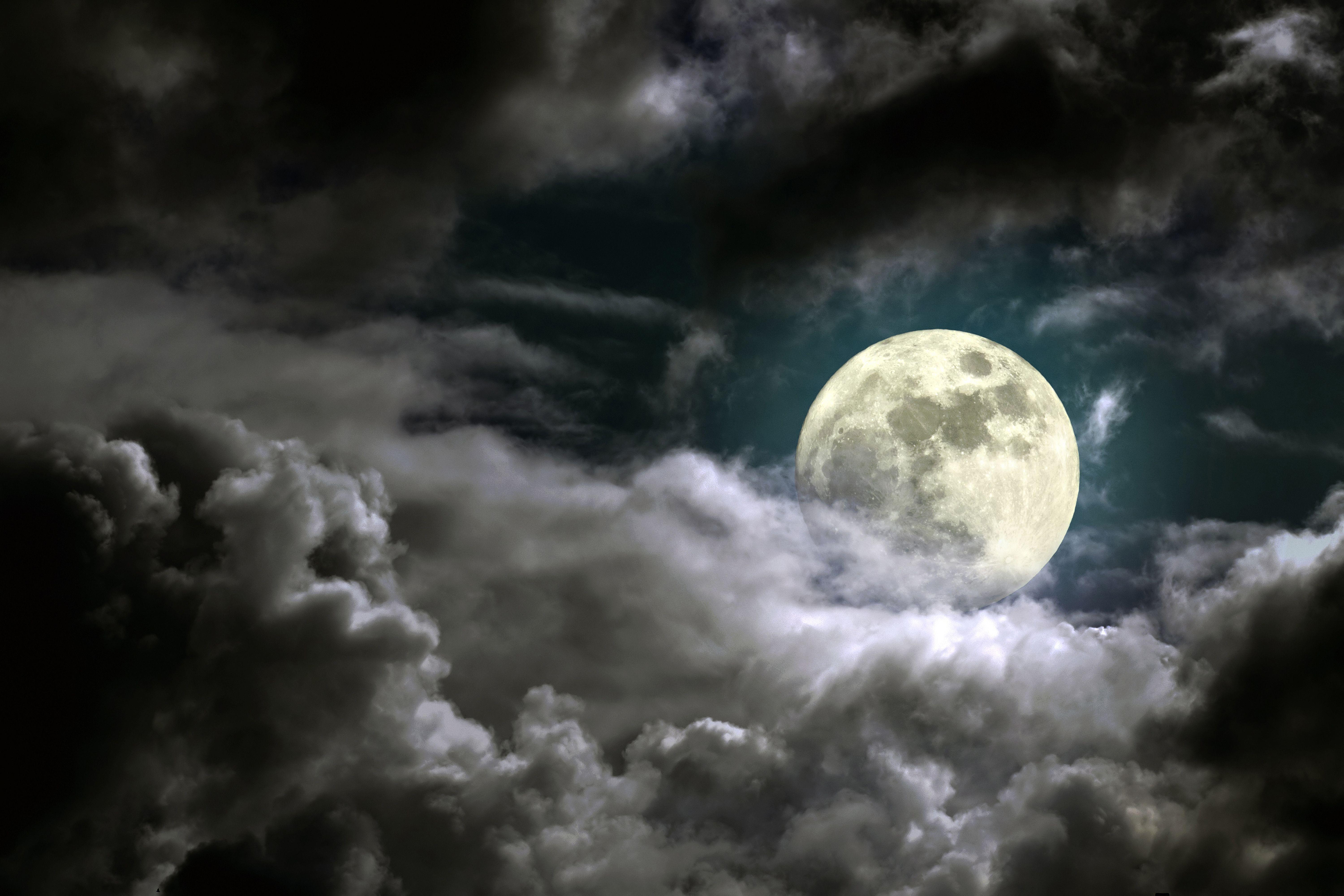 6000x4000 Wallpaper Full moon, Clouds, Dark sky, 5K, Nature