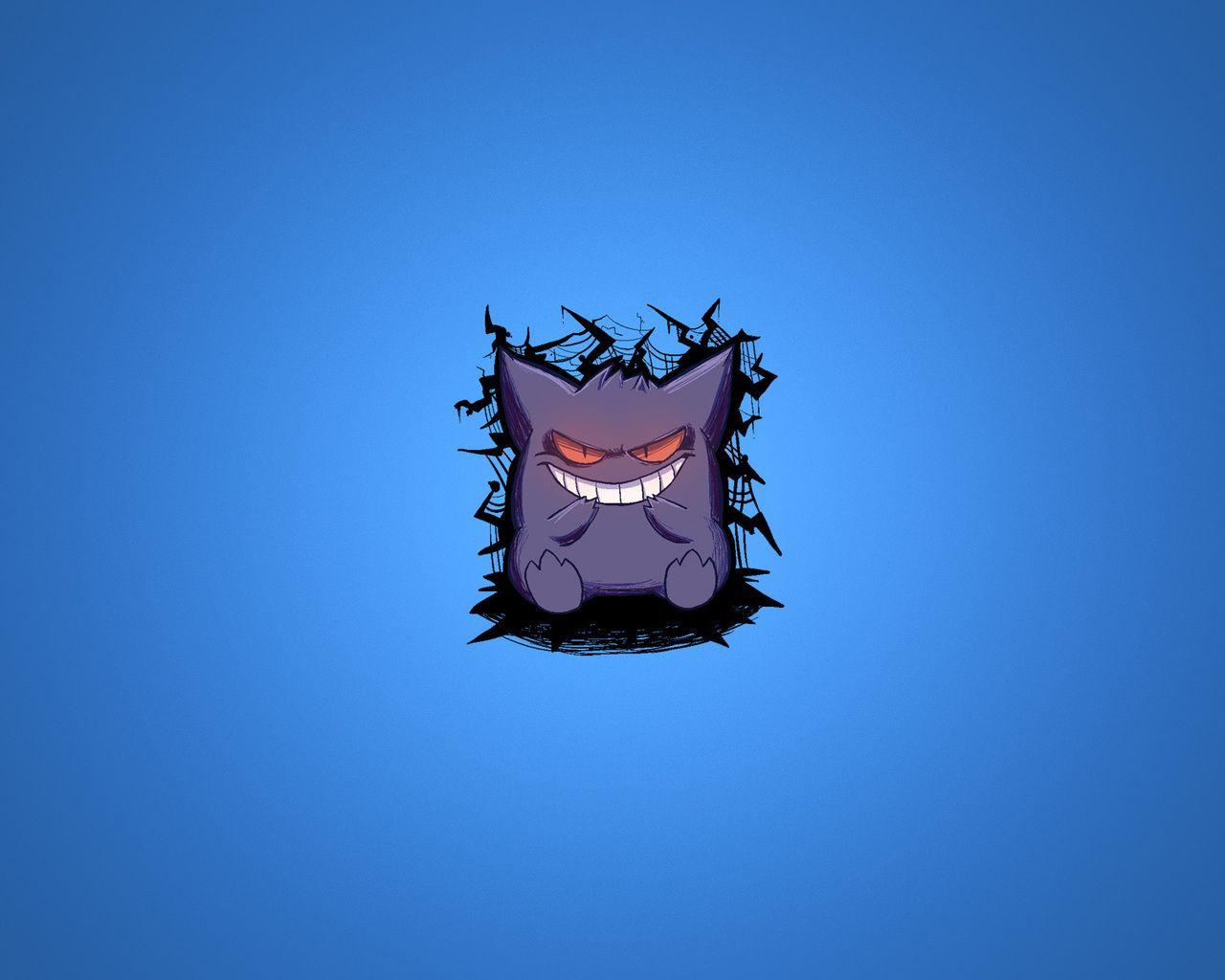 1280x1024 pokemon, gengar, smile, purple, blue background, pokemon