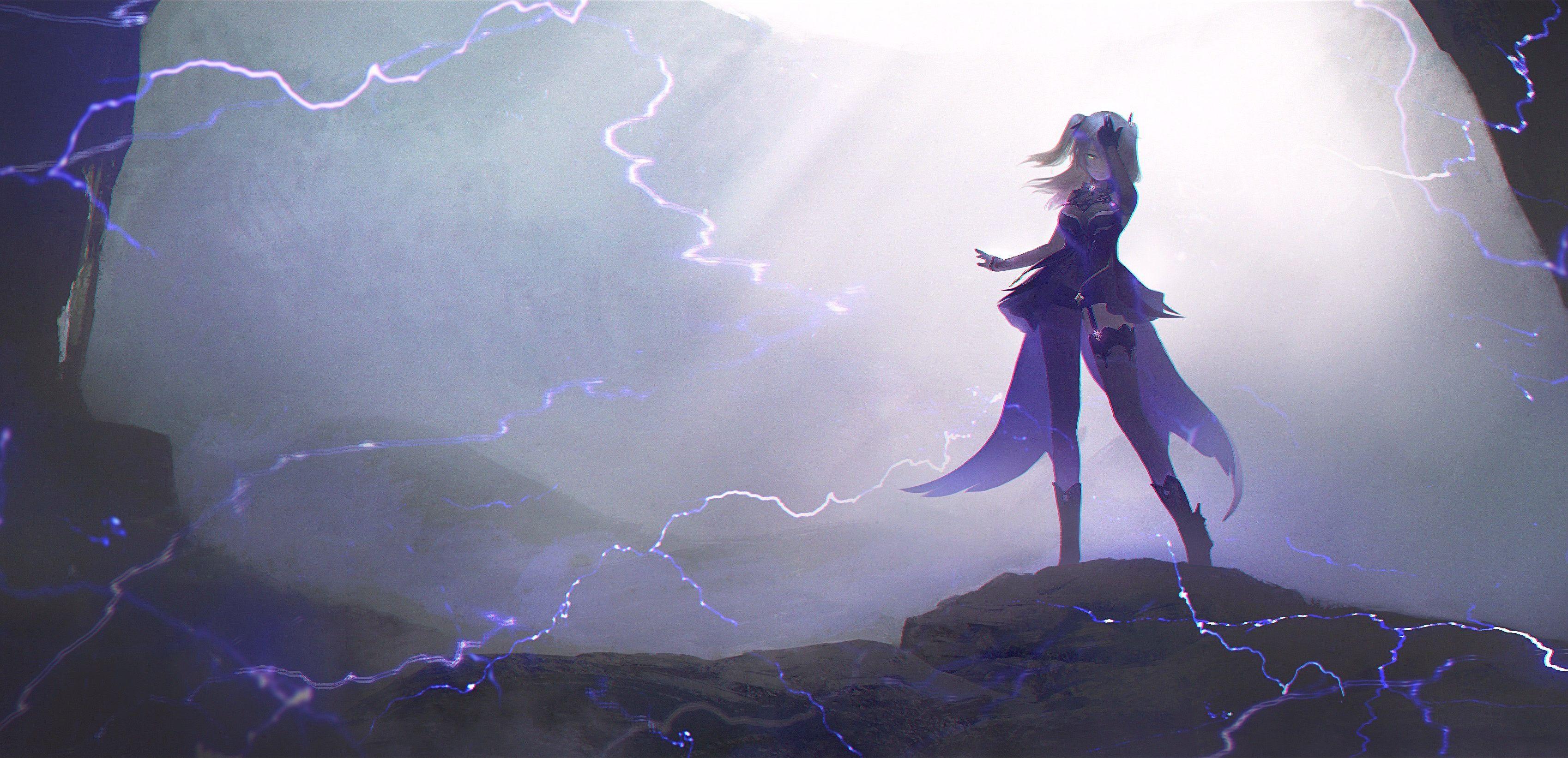 3396x1643 anna (drw01) blonde hair fischl (genshin impact) genshin impact magic stockings yellow eyes. konachan.com.com Anime Wallpaper