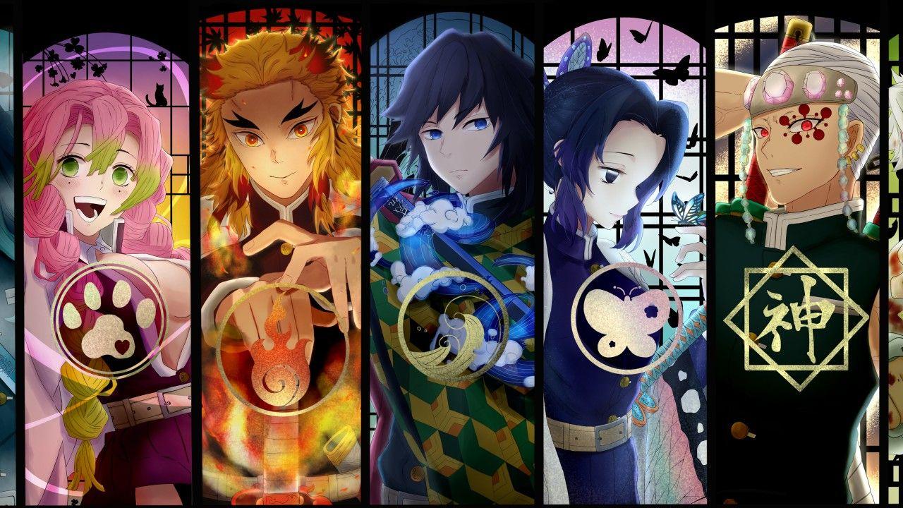 1280x720 Demon Slayer Kimetsu no Yaiba Giyuu Tomioka Gyomei Himejima Kyojuro Rengoku Obanai Iguro Sanemi Shinazugawa Tengen Uzui 4K 5K HD Anime Wallpaper