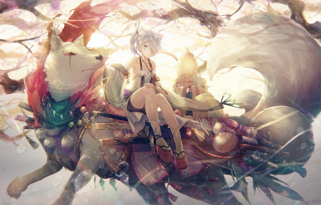 1332x850 Wallpaper wolf, anime, girl image for desktop, section арт