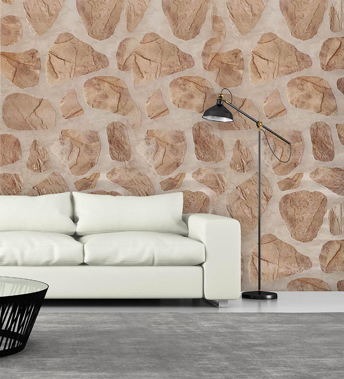 1100x1210 Buy 3D Stone Brown PVC Wallpaper with Emboss Finish by Konark Decor Online Wallpaper