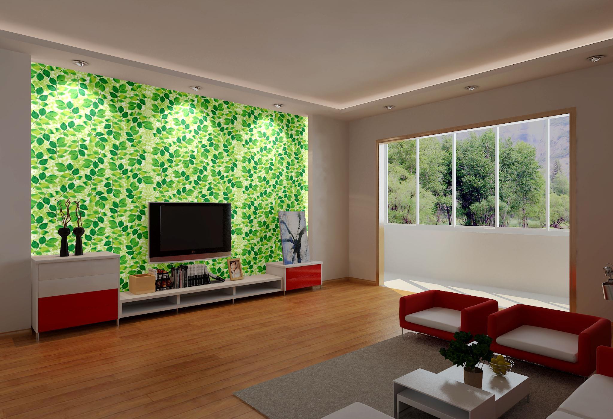2048x1400 Dark Green Leaves PVC Wallpaper