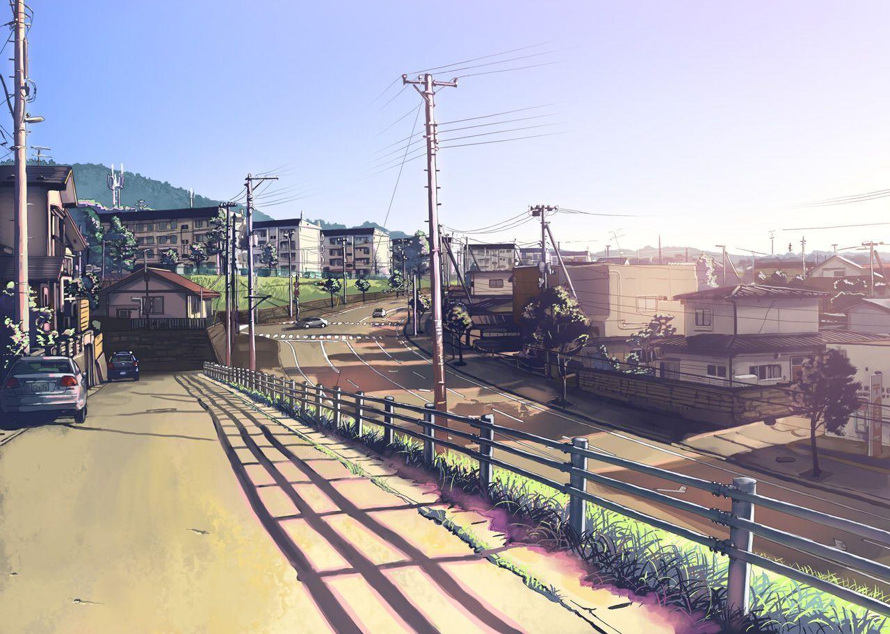 1280x913 anime street (1280 × 913).  Môi ngôi trường Anime.  Phim hoạt hình